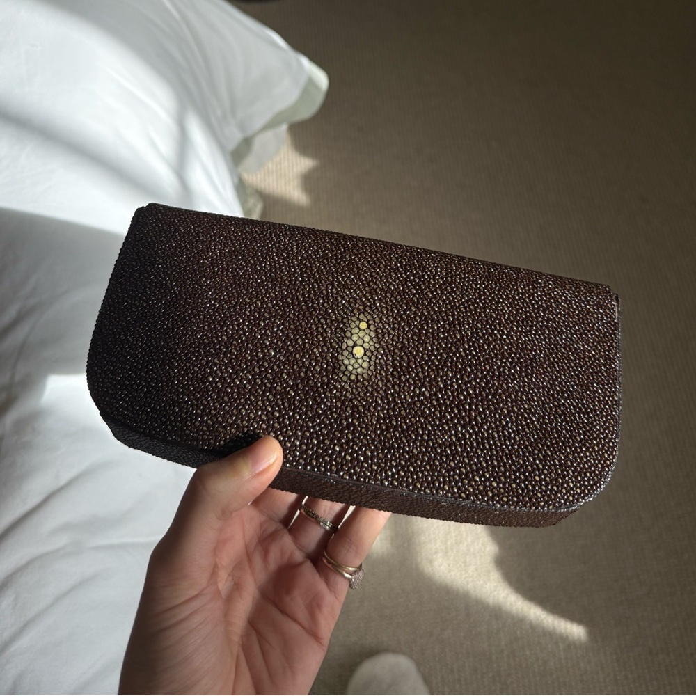Bottega Veneta Dark Brown Leather Clutch